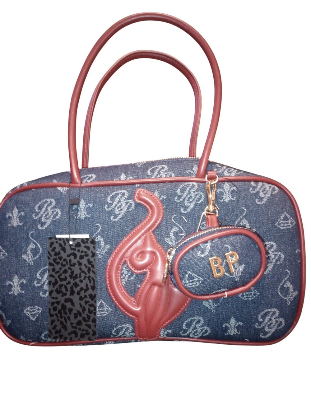 Baby Phat Dark Denim-Print Tote with Red Trim Satchel, NWT